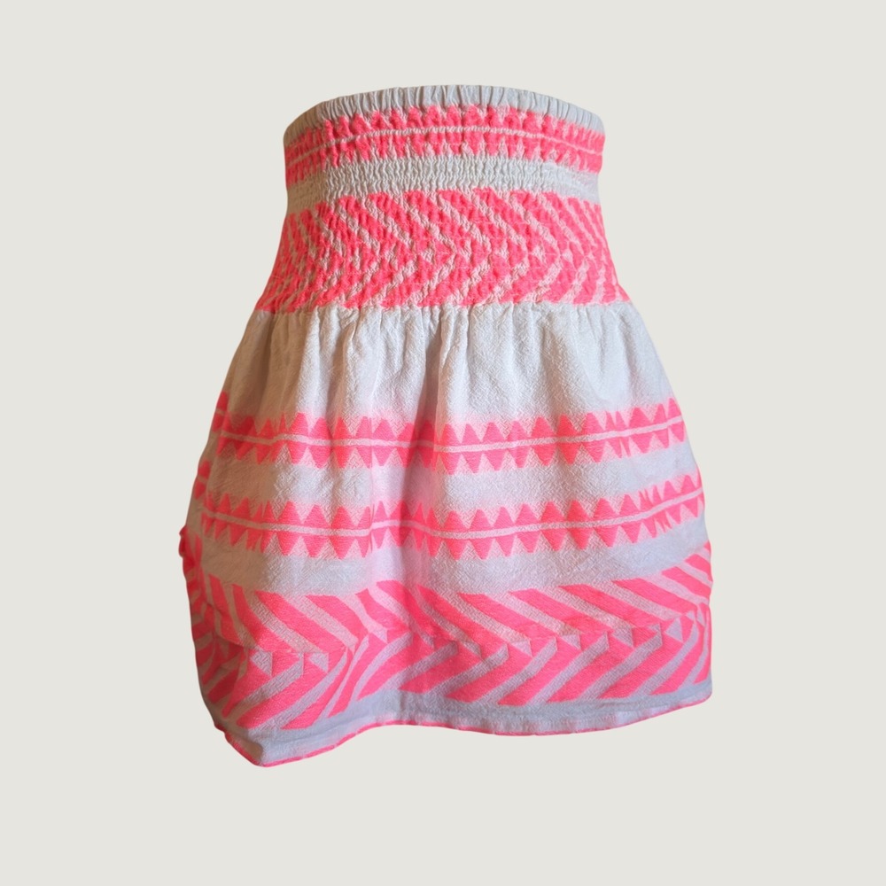 Francescas Mi Ami Neon Pink White Tribal Smocked Mini Skirt XS WS11433N